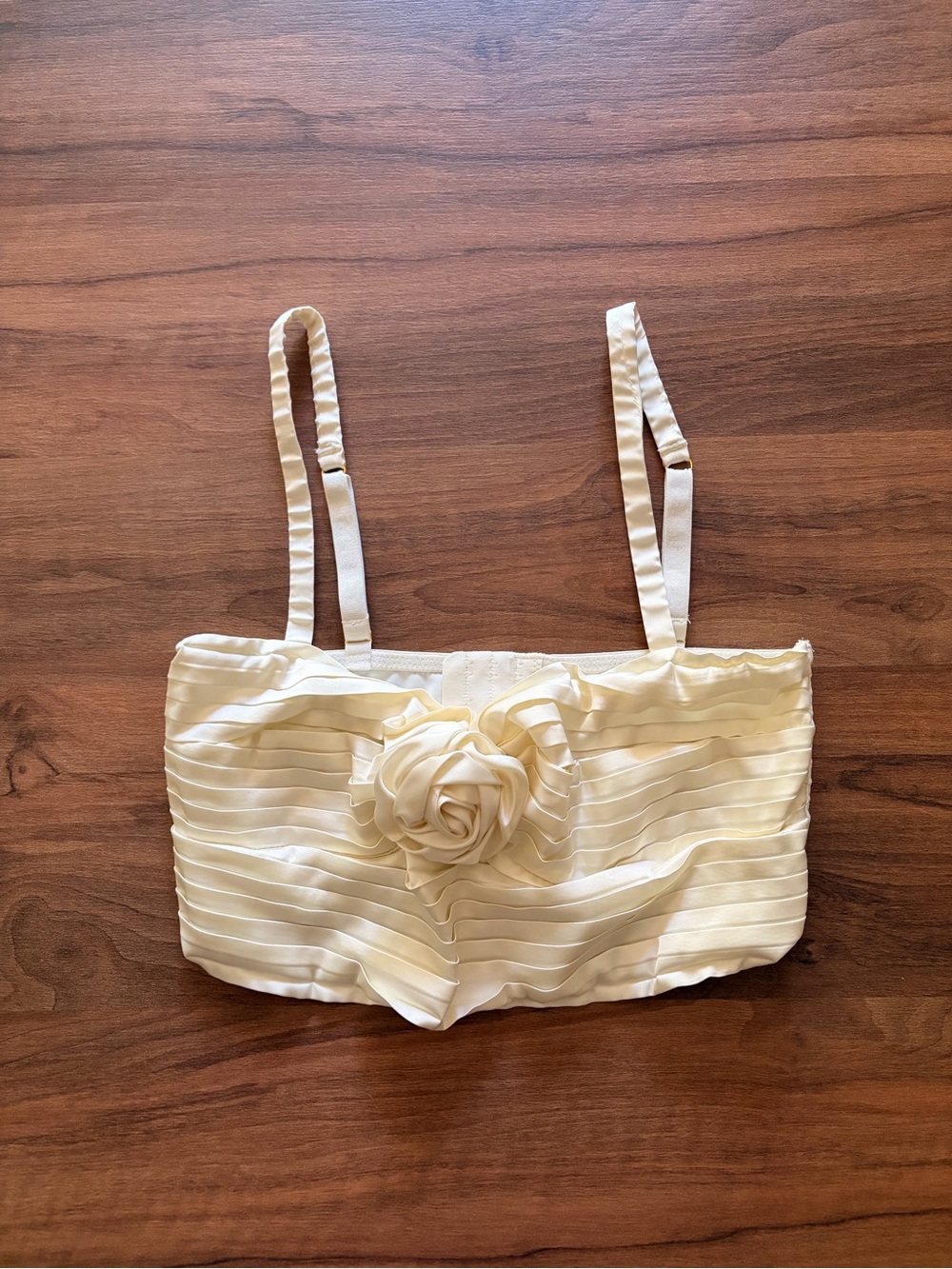 Anthropologie Ivory Pleated Bandeau Bralette with Rosette